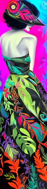 Free colorful bookmark featuring a lady in a leafy botanical dress